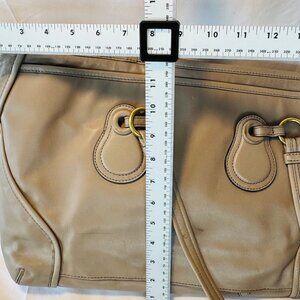 Taupe Tumi Voyageur soft leather shoulder briefcase travel bag